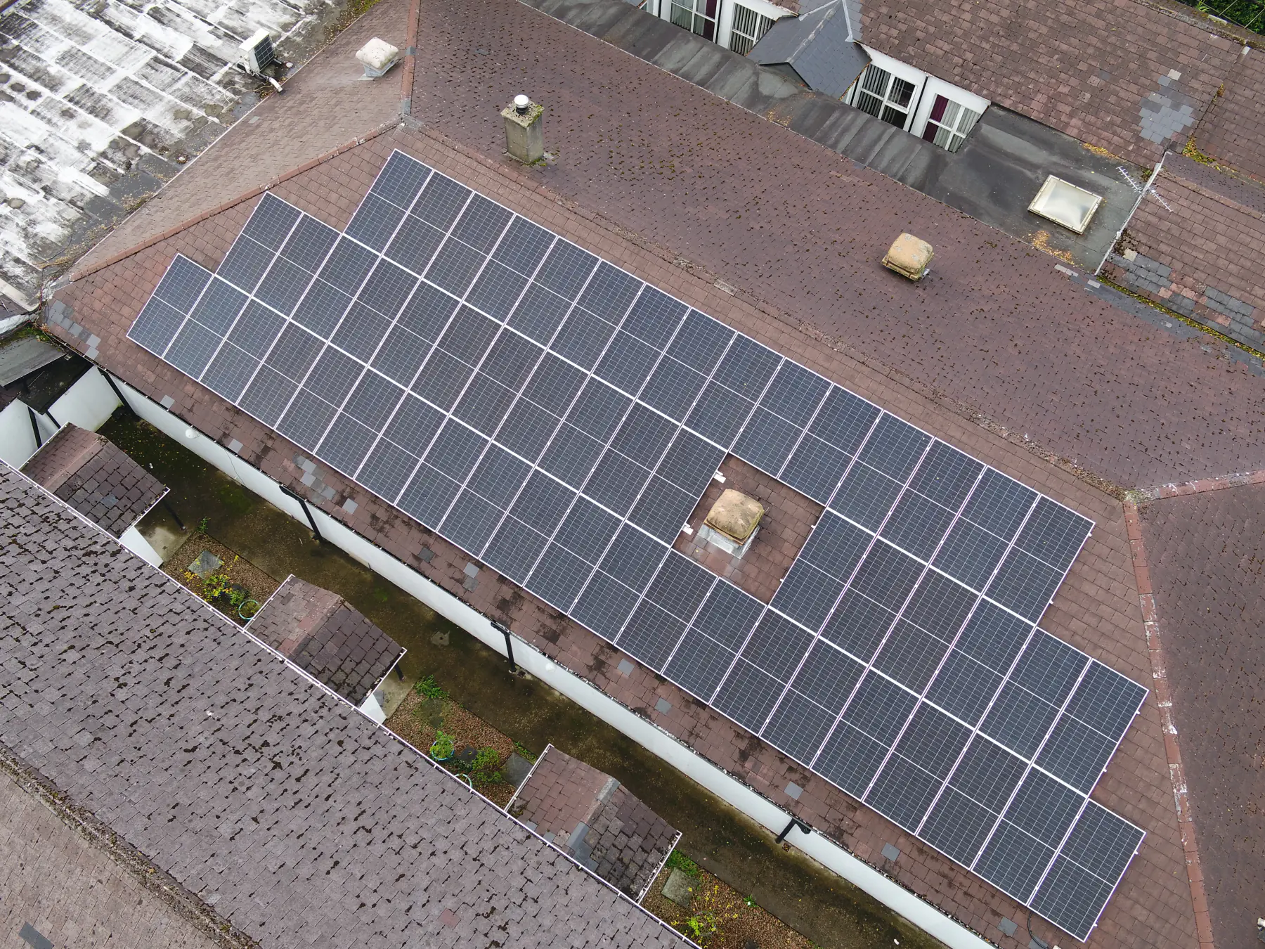 Top-down view of the solar array on the White Horse Hotel roof